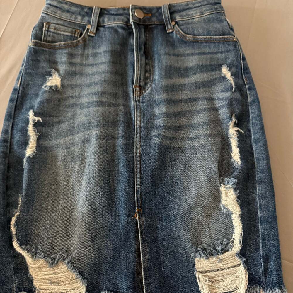 Risen Jeans High Rise Distressed Denim  Skirt size small